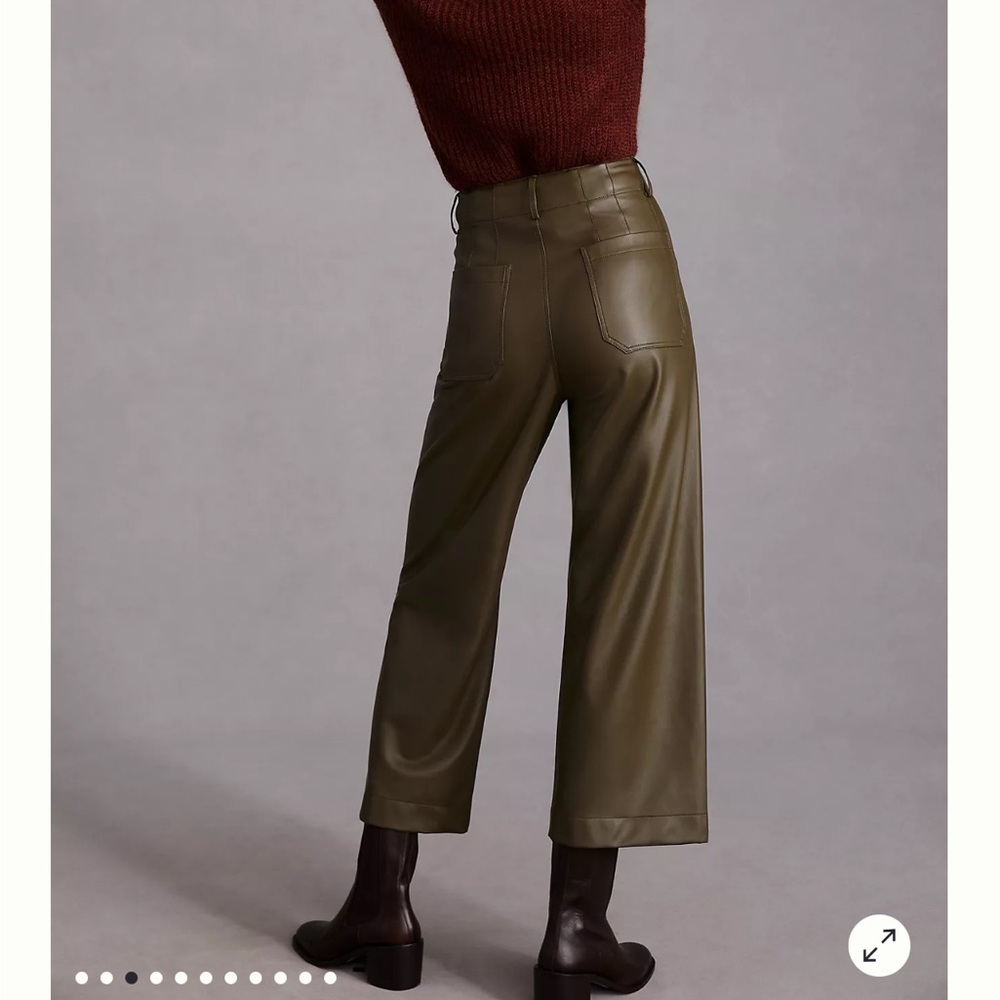 Anthropologie‎ The Colette Crop Olive Faux Leather Pants - Picture 3 of 9